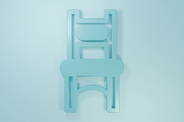 Blue Chair icon isolated on blue background. Minimalism concept. 3D render illustration