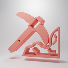 Pink Gold mining icon isolated on pink background. Minimalism concept. 3D render illustration
