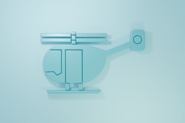 Blue Helicopter aircraft vehicle icon isolated on blue background. Minimalism concept. 3D render illustration