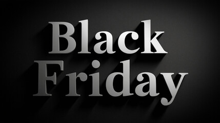 Black Friday Deals: A sophisticated studio shot spotlights the phrase Black Friday, where the metallic lettering and shadows cast a subtle, modern elegance against the solid backdrop.