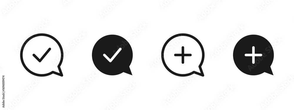 Aufkleber chat bubble icon. confirmation check mark and plus sign in message balloon vector illustration. soci