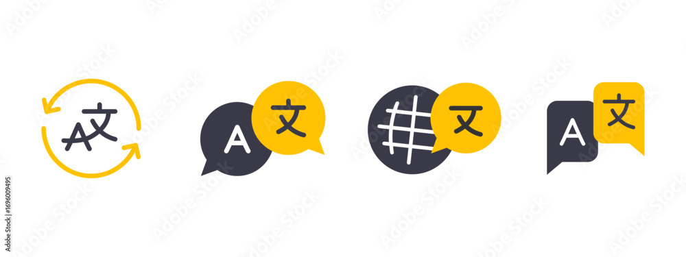 Aufkleber translation icon. set of symbols with letters and globe showing language change and localization vec