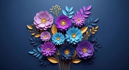 Elegant Floral Bouquet: A stunning bouquet of meticulously crafted paper flowers bursts forth, with a captivating arrangement of intricate petals in an artistic floral design