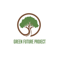 Obraz premium Green future project tree circle, logo design illustration