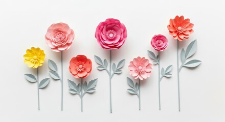 Crafted Blossoms in Bloom: A vibrant array of paper flowers showcases a spectrum of vivid hues, meticulously arranged, epitomizing the artistry of crafting and the celebration of beauty.