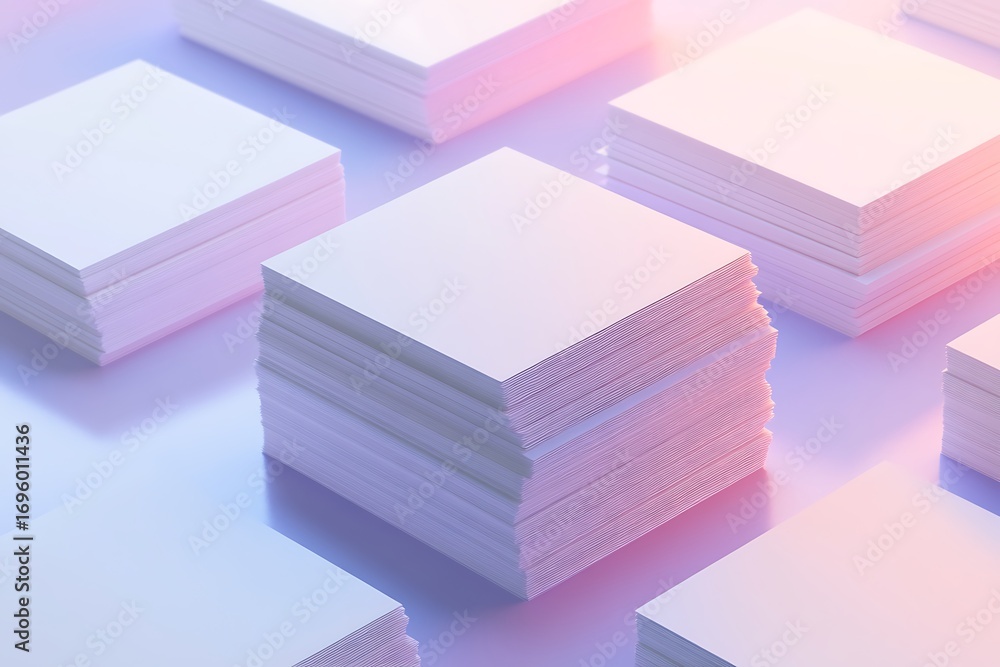 Aufkleber isometric view of business card stacks on soft gradient floor