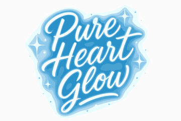 Pure Heart Glow modern hand lettering with luminous soft strokes surrounded by sparkles diagonal decorative composition clean white background vector look high contrast.