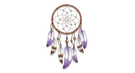 Dreamcatcher of Tranquility: A meticulously illustrated dreamcatcher featuring intricate web design and delicate feathers, embodying peace and serene escape from the hustle of daily life.