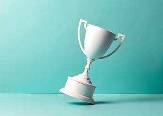 floating paper trophy diagonal on pastel cyan background