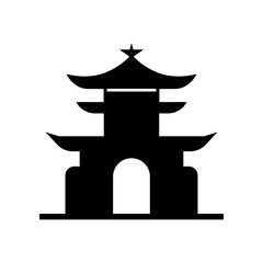 Vector shrine silhouette illustration minimal Japanese temple architecture for travel poster background and cultural landmark decoration