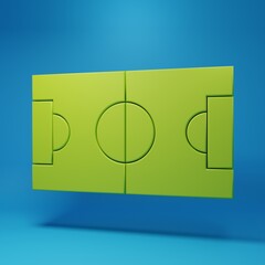 Green Football or soccer field icon isolated on blue background. Minimalism concept. 3D render illustration