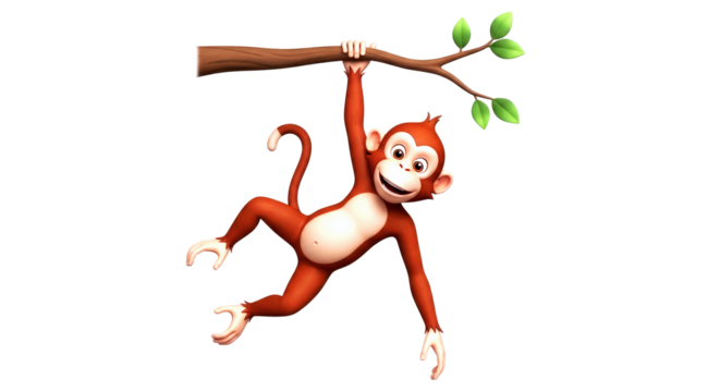 playful jungle monkey a cheerful 3d cartoon model for games and animations, isolated on transparent background