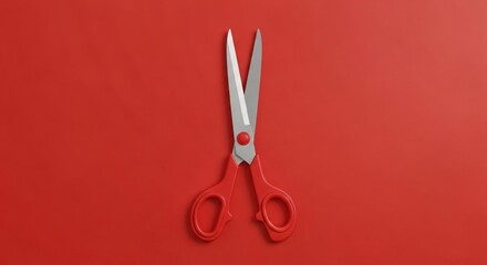 Sharp scissors ready to cut on vibrant red background