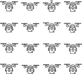 create Vector outline icon set featuring drones with cargo for delivery service concepts and applications