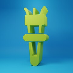 Green Torch flame icon isolated on blue background. Symbol fire hot, flame power, flaming and heat. Minimalism concept. 3D render illustration