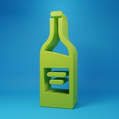 Green Bottle of wine icon isolated on blue background. Minimalism concept. 3D render illustration
