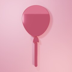 Pink Balloons with ribbon icon isolated on pink background. Happy Easter. Minimalism concept. 3D render illustration