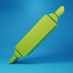 Green Rolling pin icon isolated on blue background. Minimalism concept. 3D render illustration