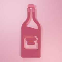 Pink Bottle of wine icon isolated on pink background. Minimalism concept. 3D render illustration