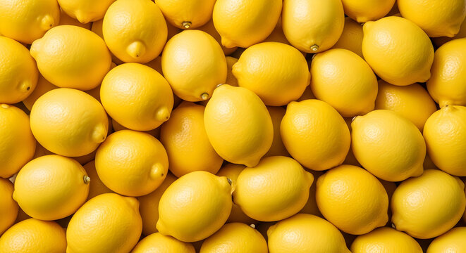Fresh juicy lemons citrus fruits yellow background healthy food vitamin c organic produce summer harvest agriculture farm lemons background texture pattern vibrant yellow color - Powered by Adobe