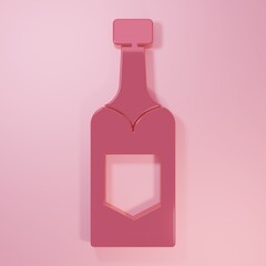 Pink Champagne bottle icon isolated on pink background. Minimalism concept. 3D render illustration