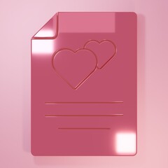 Pink Greeting card icon isolated on pink background. Celebration poster template for invitation or greeting card. Minimalism concept. 3D render illustration