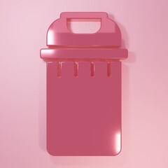 Pink Trash can icon isolated on pink background. Garbage bin sign. Recycle basket icon. Office trash icon. Minimalism concept. 3D render illustration
