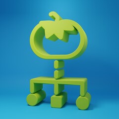 Green Genetically modified food icon isolated on blue background. GMO fruit. Minimalism concept. 3D render illustration