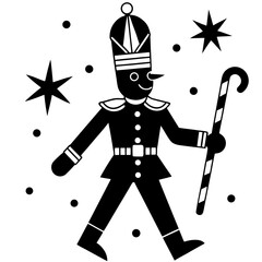 Obraz premium Festive Nutcracker Illustration in Black and White Perfect for Holiday Decor and Christmas Crafts