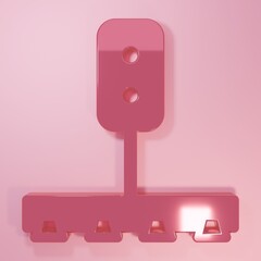 Pink Train traffic light icon isolated on pink background. Traffic lights for the railway to regulate the movement of trains. Minimalism concept. 3D render illustration