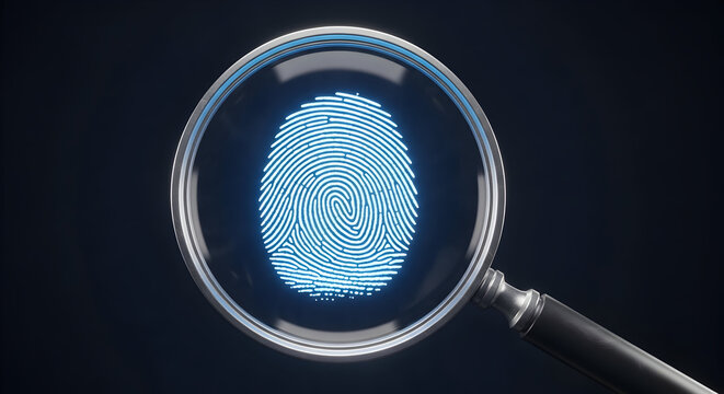 Magnifying Glass Enlarging Digital Fingerprint Biometric Security Technology Scan