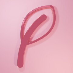 Pink Leaf icon isolated on pink background. Leaves sign. Fresh natural product symbol. Minimalism concept. 3D render illustration