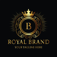 Elegant Gold Royal Brand Logo with Crown and Letter B