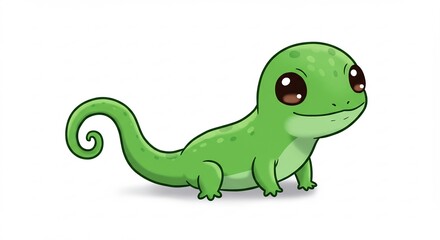 Obraz premium 愛らしい緑色のトカゲ 柔らかな光で輝く瞳. AI Generated