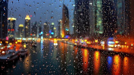 Obraz premium Rainy Night Cityscape Through Window