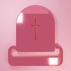Fototapeta premium Pink Tombstone with RIP written on it icon isolated on pink background. Grave icon. Happy Halloween party. Minimalism concept. 3D render illustration