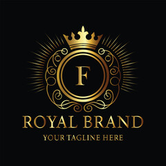 Elegant Gold Royal Brand Logo with Crown and Letter F