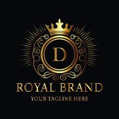 Elegant Gold Royal Brand Logo with Crown and Letter D