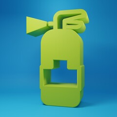 Green Fire extinguisher icon isolated on blue background. Minimalism concept. 3D render illustration
