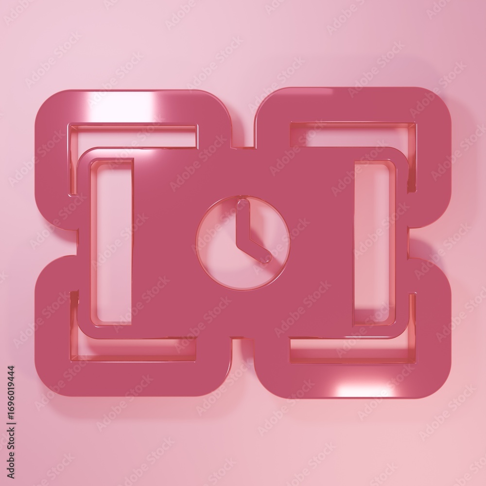 Poster pink detonate dynamite bomb stick and timer clock icon isolated on pink background. time bomb - expl