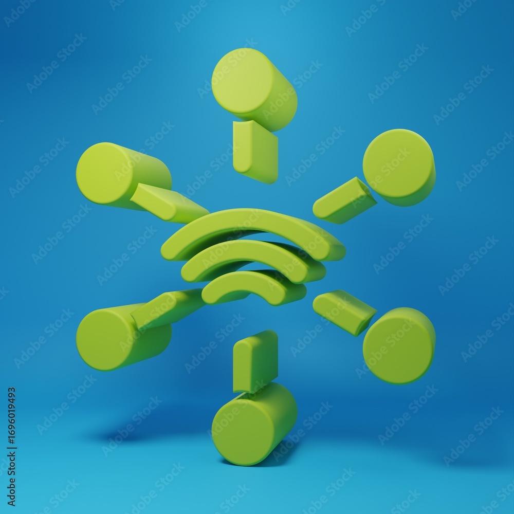 Poster green network icon isolated on blue background. global network connection. global technology or soci