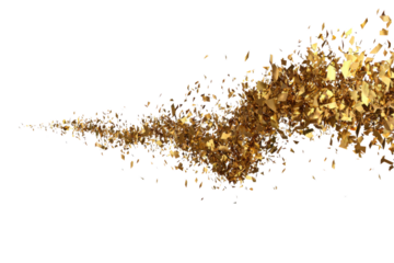 Exploding Golden Shards Stream fragments explosion isolated on a transparent background