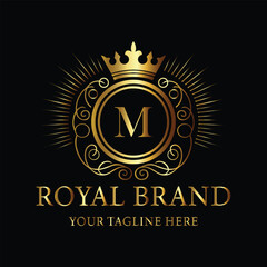 Elegant Gold Royal Brand Logo with Crown and Letter M