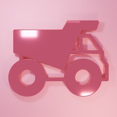 Pink Mining dump truck icon isolated on pink background. Minimalism concept. 3D render illustration