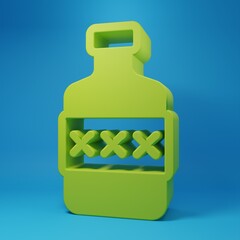 Fototapeta premium Green Whiskey bottle icon isolated on blue background. Minimalism concept. 3D render illustration