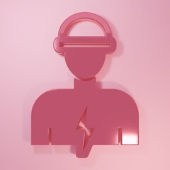 Pink Electrician technician engineer icon isolated on pink background. Minimalism concept. 3D render illustration