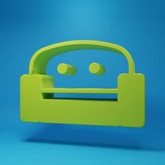 Green Armchair icon isolated on blue background. Minimalism concept. 3D render illustration