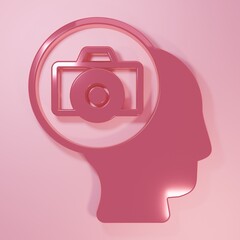 Pink Photo camera icon isolated on pink background. Foto camera. Digital photography. Minimalism concept. 3D render illustration