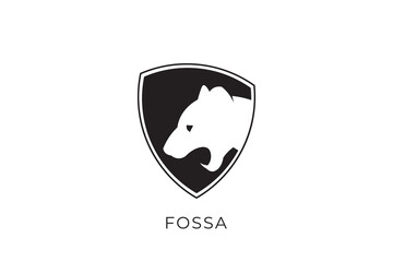 Fossa head logo in shield shape