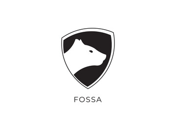 Fossa head logo in shield shape